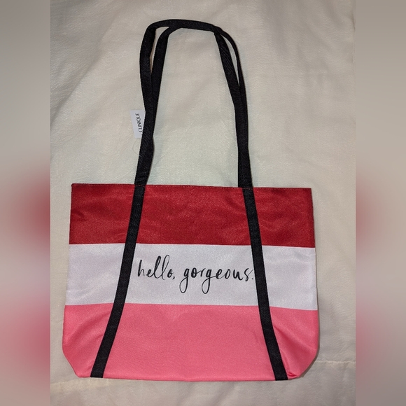 Clinique x Kate Spade Shopping Travel Tote Large Hello Gorgeous Pink Red NWT - Picture 3 of 3